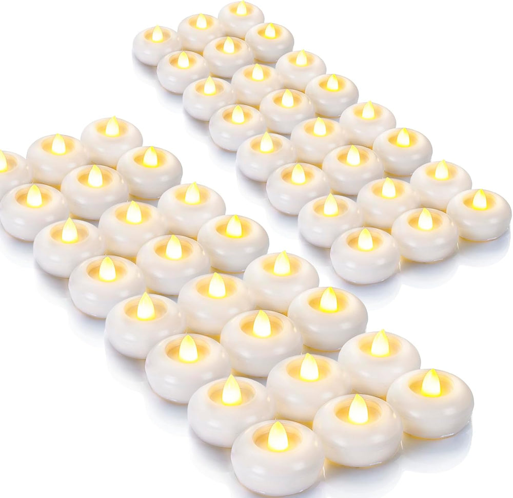 2" Flameless LED Floating Candles, White Waterproof Tealights, 48 Pack