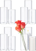 12 Pcs Thin Glass Cylinder Vases 2.5''/3.3'' Diameter 2mm Wall Thickness Clear Flowers Vase Hurricane Floating Candles Holders for Table Centerpieces Wedding Decor (3.3'' X 5.9'',7.9'',9.8'')