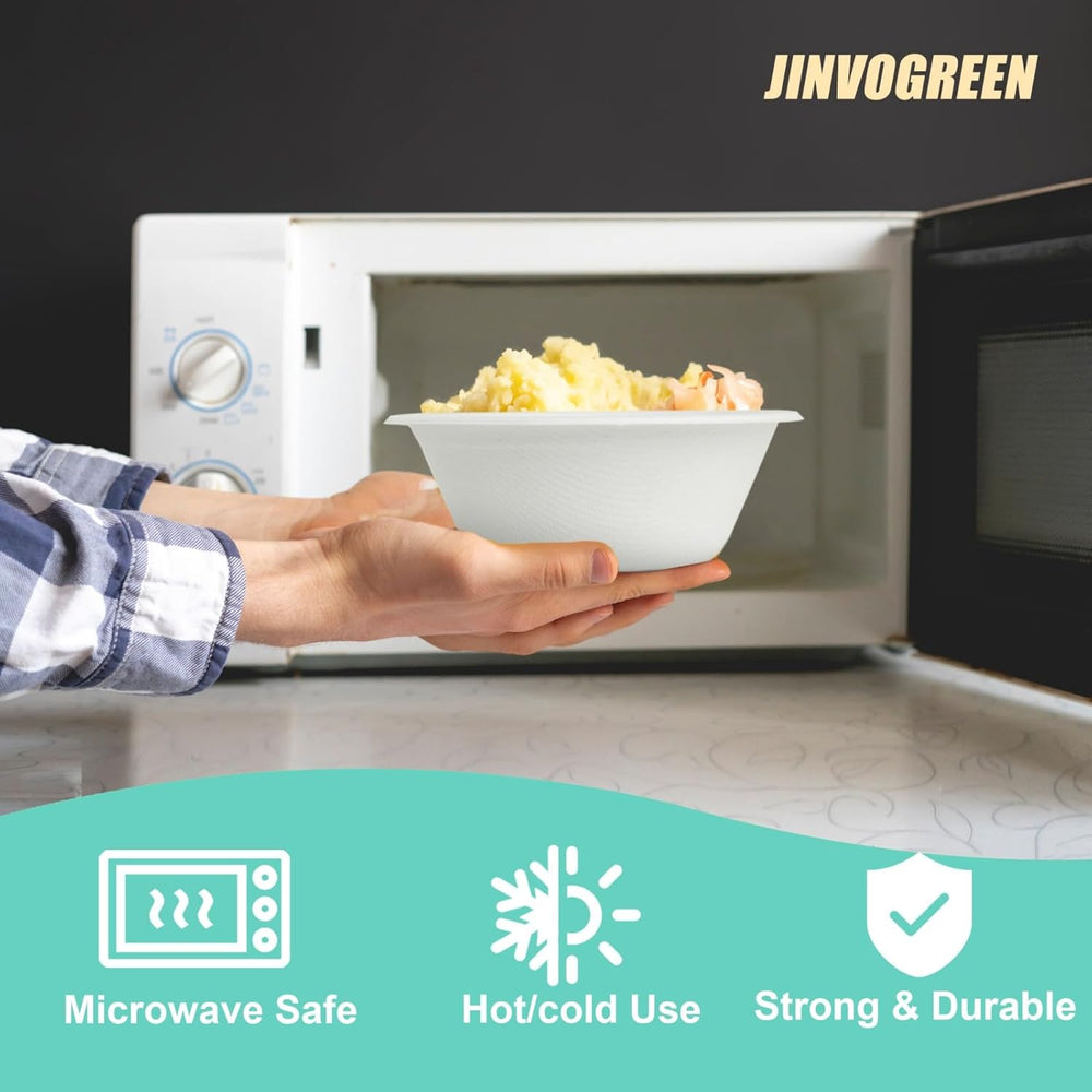 JINVOGREEN Paper Bowls, 500 Count 12 oz Compostable Paper Bowls Bulk, White