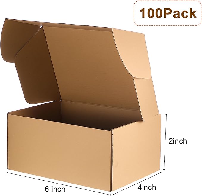 Qilery 100 Pcs Shipping Boxes Cardboard Gift Corrugated Cardboard Brown Boxes Mailer Packaging for Mailing Small Business Present (6 x 4 x 2 Inch)