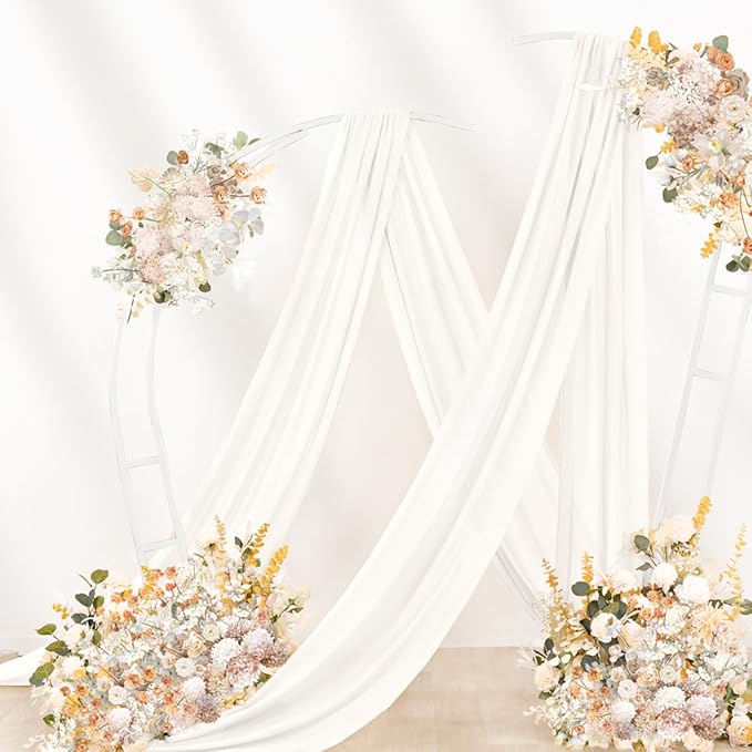 Ivory Wedding Arch Draping Fabric 4 Panels 29" x 20 FT White Drapes for Backdrop Sheer Curtains Wedding Drapes for Romantic Bridal Baby Shower Ceremony Birthday Party Fall Outdoor Events (4 Pack)