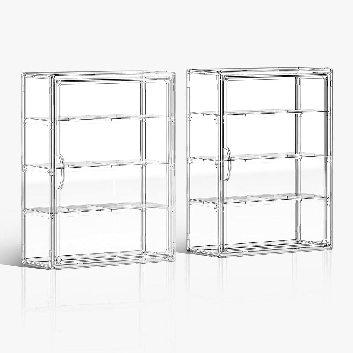 Clear 4 Tiers Acrylic Display Case for Figures Collectibles Wall Mounted Hobby Figurine Display Case with Shelves, Display Shelf Storage Box for Labubu Action Figures, Car Model, XXL, 2 Pack
