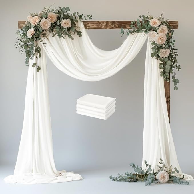 Wedding Arch Draping Fabric 4 Panels 28.7" x 20FT Ivory Sheer Chiffon Backdrop Drapes for Wedding Ceremony Birthday Party Bridal Shower Outdoor Decoration