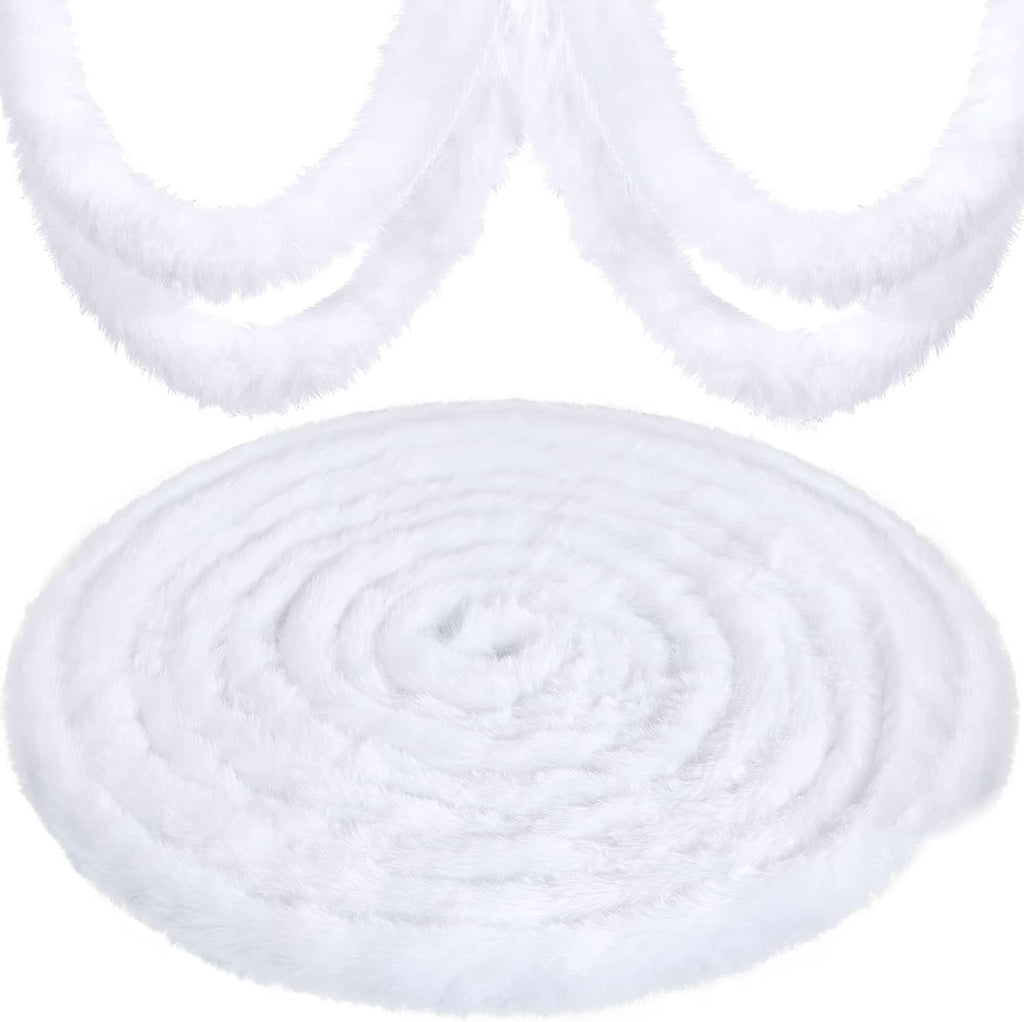 WILLBOND Faux Fur Ribbon Christmas Garland,White,3 Inch X 60 ft