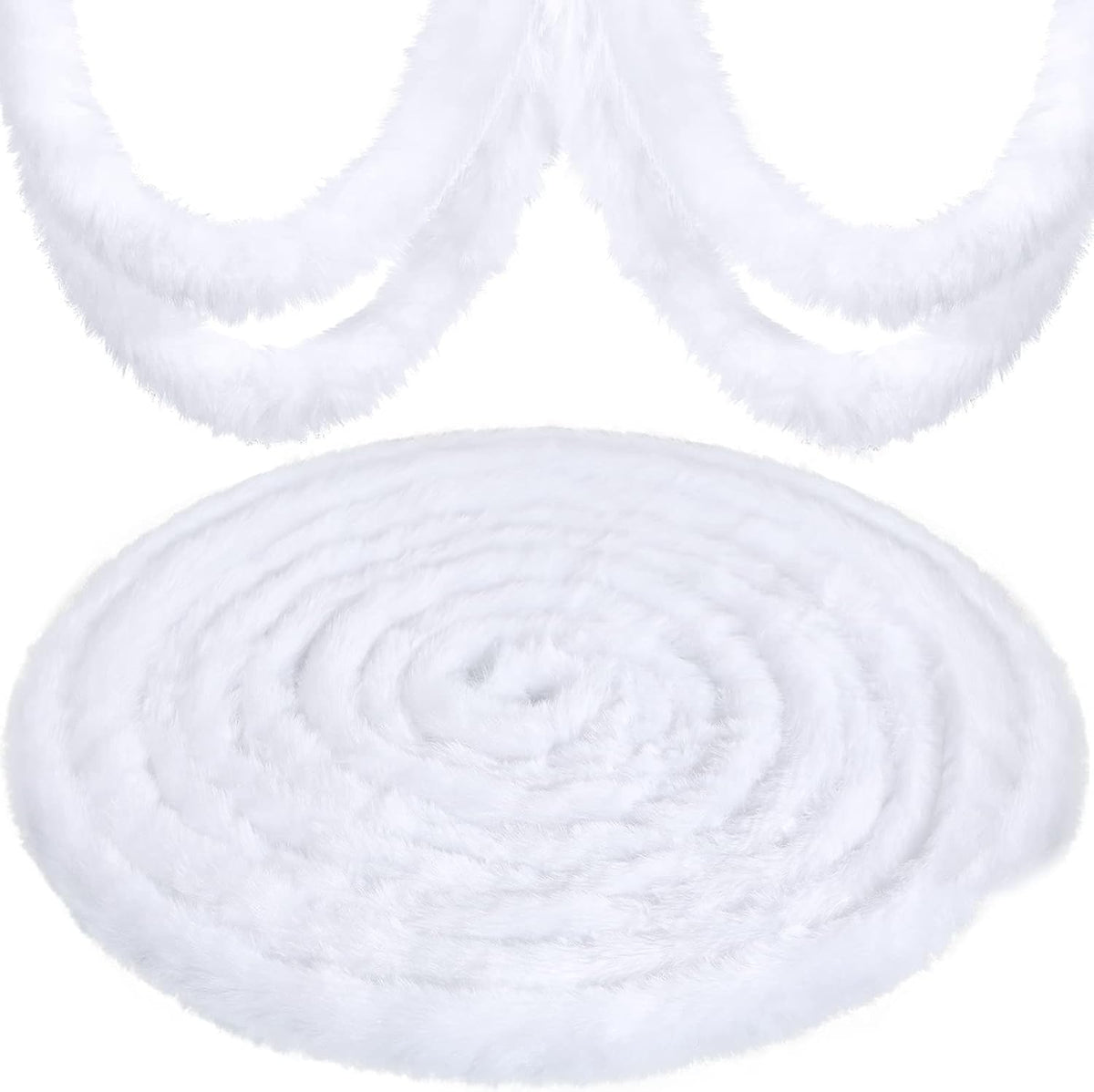 WILLBOND Faux Fur Ribbon Christmas Garland,White,3 Inch X 60 ft