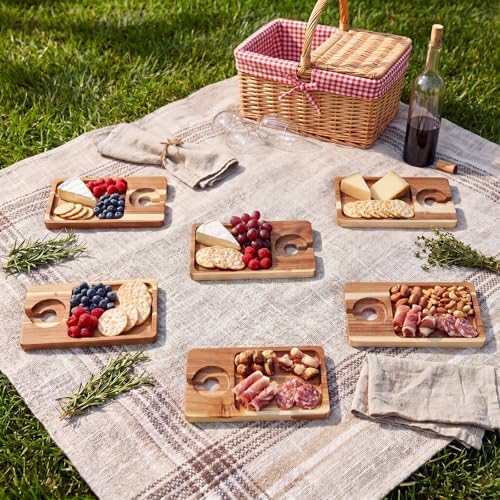 SiliFine 6 Pcs Wine Appetizer Plates with Wine Glass Holder, Rectangle