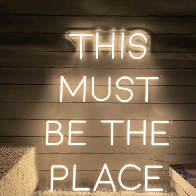 This Must Be The Place Neon Sign, Custom Wedding Party LED Neon Light Bedroom Home Wall Art Decor Shop Bar Decoration Personalized Gift Size:20.5x16inches