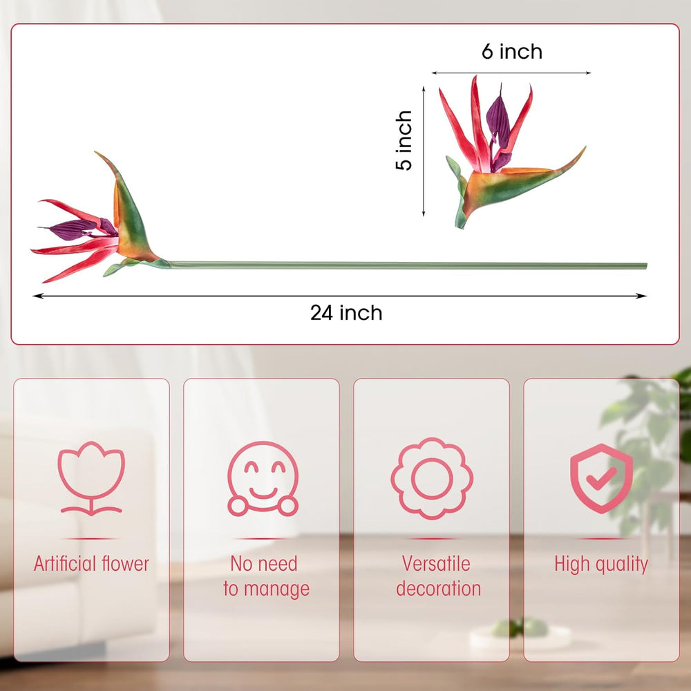 Birds of Paradise Artificial Flowers, Tropical Faux, Pink, 12 Pcs