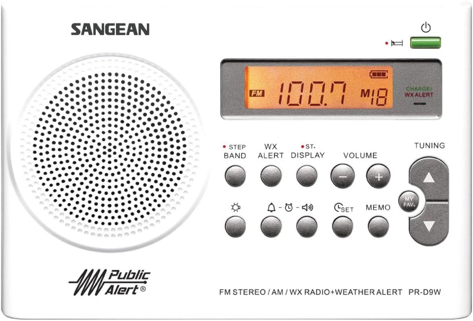Sangean PR-D9W Portable AM/FM/NOAA Alert Radio with Built-in Battery Charger,...