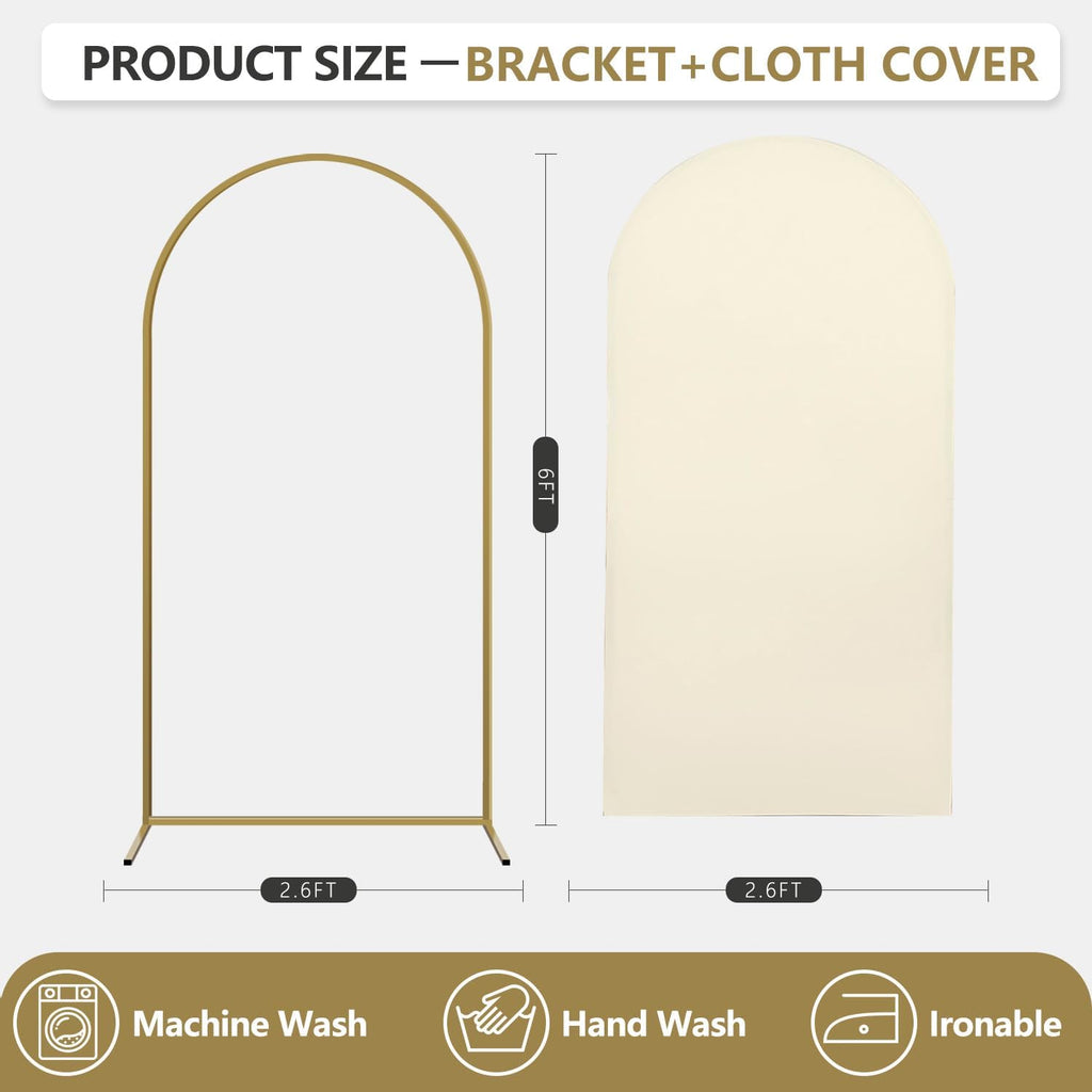 Arch Backdrop Stand and Cover Set, Metal Balloon Arch Backdrop 6ft, Gold Arched Stand Frame for Wedding, Parties,Birthday, Backdrop Decorations (Beige,6ft)