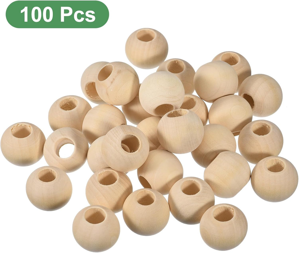 uxcell 100pcs 30mm natural wood spacer beads, 15mm, side view