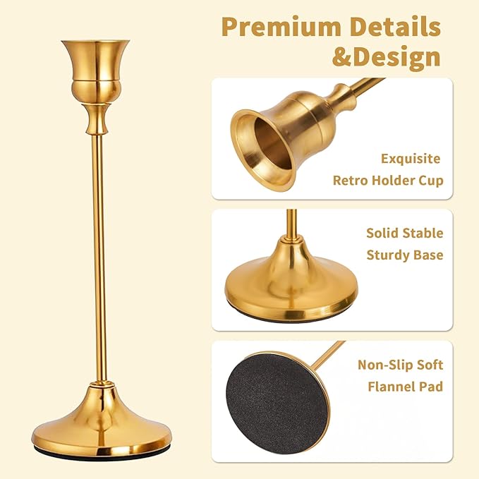 Candlestick Holders Gold Taper Candle Holders 3 pcs Candle Sticks Holders for Home Decor Table Centerpiece Wedding Housewarming Festival