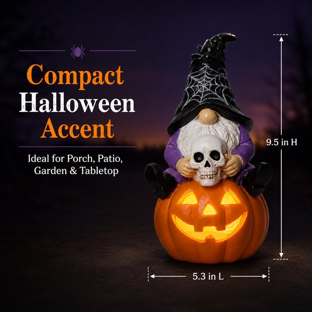 Solar Halloween Gnome Statue Outdoor Decor Lighted Pumpkin Garden Figurine