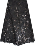 African Lace Fabric 5 Yards Sequins Embroidery for Party Dress (Black)