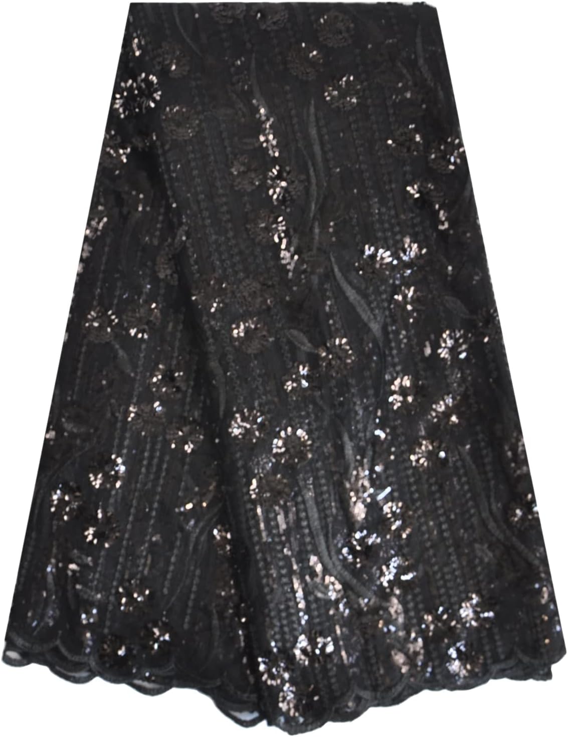 African Lace Fabric 5 Yards Sequins Embroidery for Party Dress (Black)