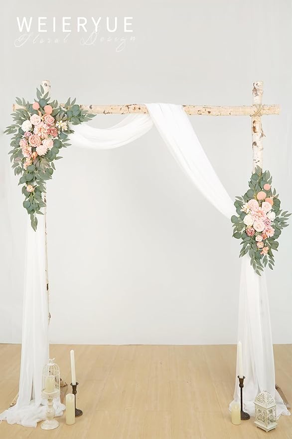 Artificial Wedding Arch Flowers Kit(Pack of 3),2Pcs Artificial Flower Arch Decor,1Pcs Sheer Drape for Wedding Ceremony Arbor for WeddingCeremony (Romantic Pink)