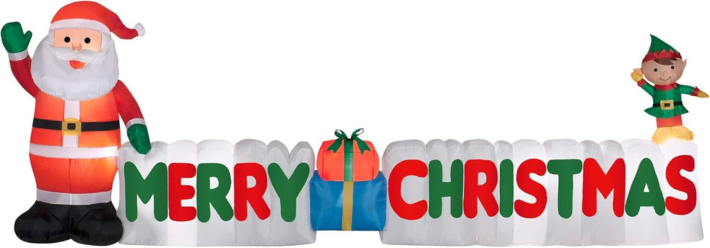 12 Ft. Long Outdoor Inflatable Merry Christmas Sign w/Santa Clause & Elf | Great Lawn or Yard Holiday Decor w/Light | Perfect Accent to Other Seasonal Ornaments