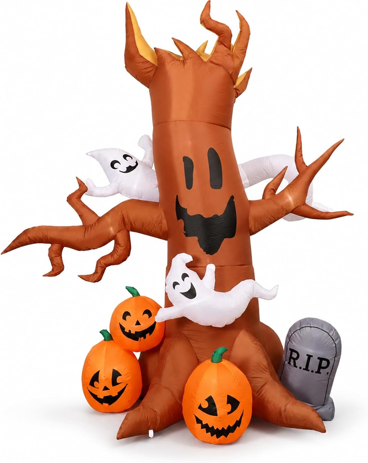 8FT Halloween Inflatable Ghost Tree Decoration with Pumpkins, Tombstone