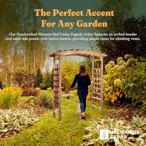 All Things Cedar 6-Ft Pagoda Arbor Garden Arch Trellis, Red Cedar