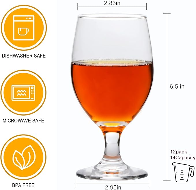 13 OZ Red&White Wine Glasses,Clear Water Goblets Set of 12,Multi-purpose Water Goblet Glasses Dessert Port Short Stemmed Drinking Glass for Party,Wedding,Home Bar
