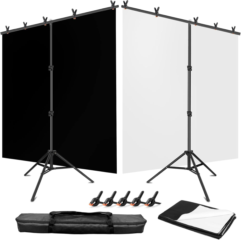 Black White Backdrop with Stand Kit 5x6.5FT, 2-in-1 Photo Background