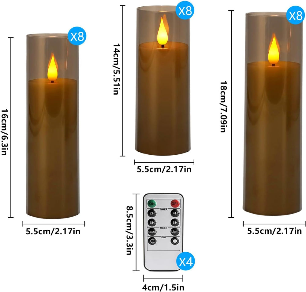 24 Pack LED Gray Flameless Candles with Remote, 3D Flickering Battery Operate...