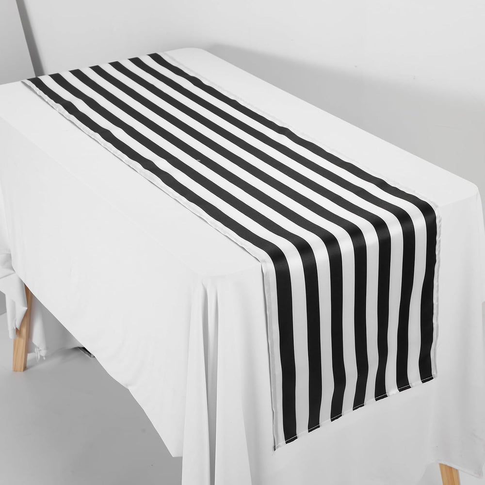 Newwiee 54 Pcs Chair Sash and Table Runner Black and White Striped