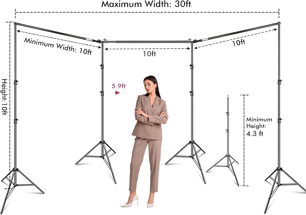 HYJ-INC Photo Video Studio 30ft (Wide) x 10ft (Tall) Heavy Duty Adjustable Wi...