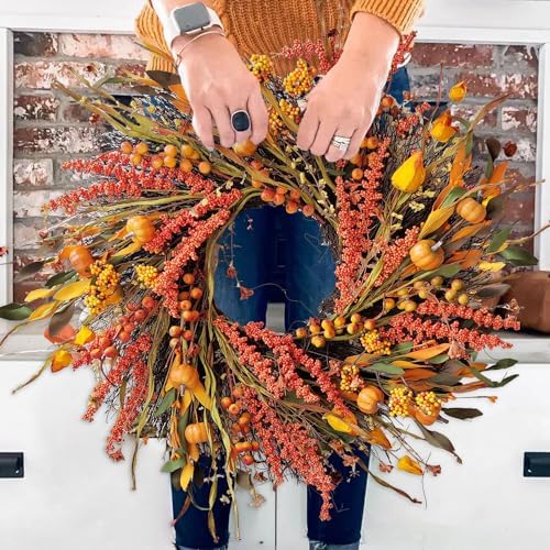WANNA-CUL 24In Fall Harvest Wreath for Front Door Autumn Thanksgiving Decor