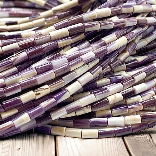 ABCGEMS Purple & White Wampum Shell Beads USA Authentic East Coast Quahog (America's First Currency 1637-1673) Small Batch Production - Native American Style - Wampum Belt - Tube 3X5mm Tiny