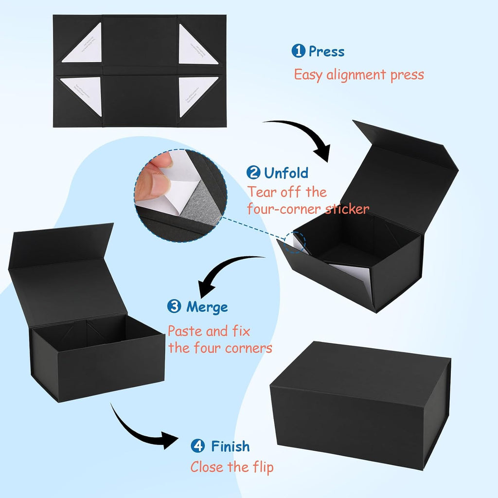 spepla 12x9x4 black gift boxes with lids, magnetic, close-up detail