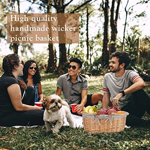 Good GAIN Picnic Basket with Folded Handles,Wicker Empty Basket.Grey