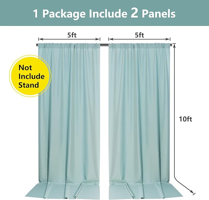 MYSKY HOME Light Green Backdrop Curtains for Parties, Weddings, Stage & Photography - 5ft x 10ft, 2 Panels
