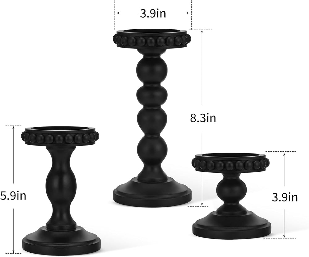 Mumufy 3 Set Wooden Candle Holders for Pillar Candles, Black, Small
