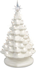 Best Choice Products 15in Ceramic Christmas Tree, Pre-lit Hand-Painted Tabletop Holiday Tree, 2 Star Toppers, 64 Lights - White w/Warm White Bulbs