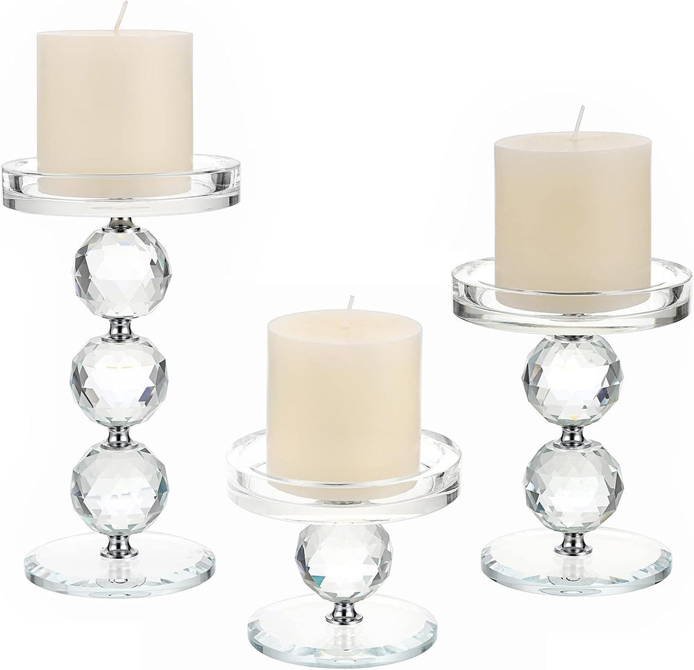 OwnMy Crystal Glass Pillar Candlestick Holders Pillar Candle Holders Sets