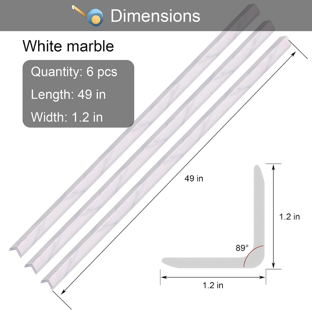 6 Pcs 49" Wall Corner Protector Trim, White Marble Grain Edge Strip for ...