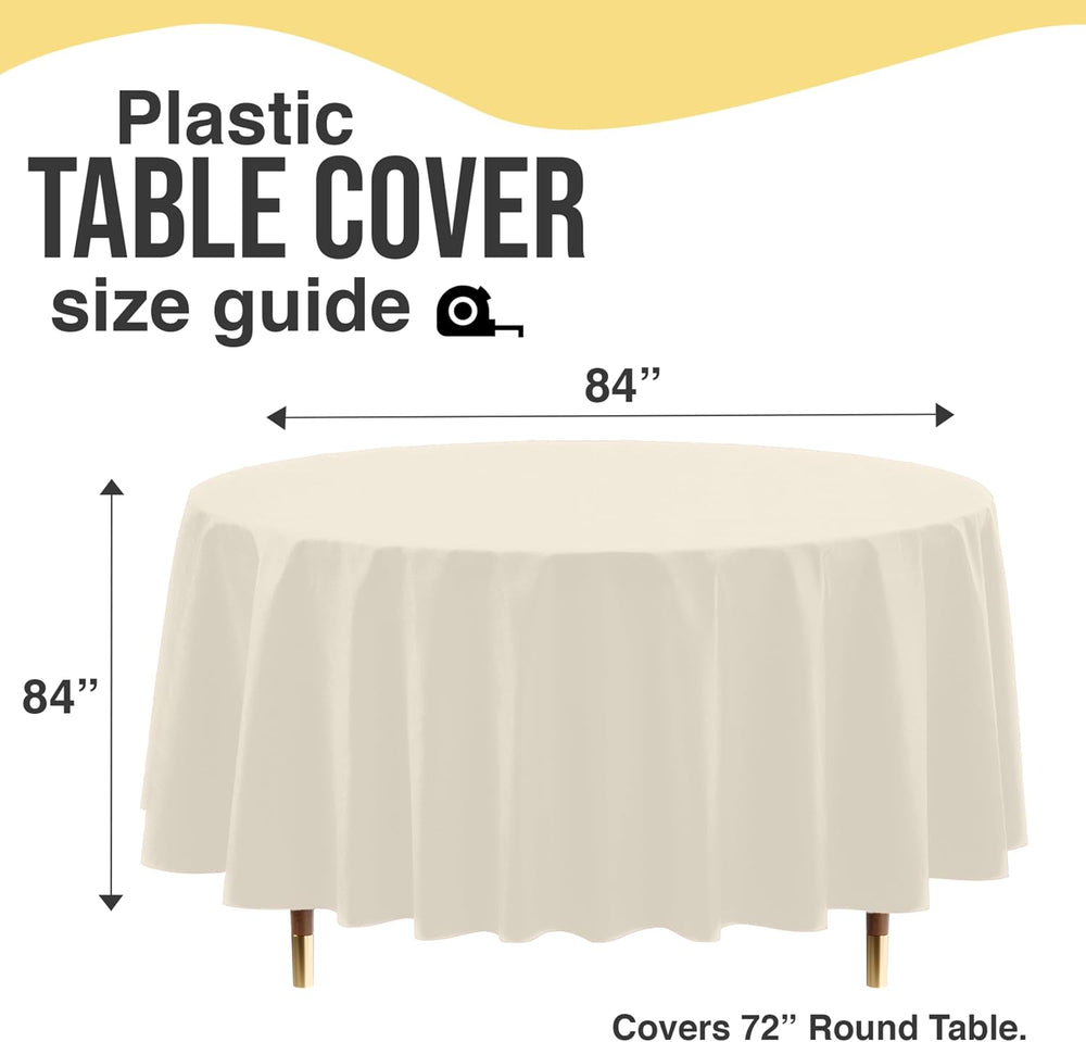 Exquisite 66% Thicker Premium Ivory Round Tablecloth 0.5 Mil 12 Pack Plastic ...