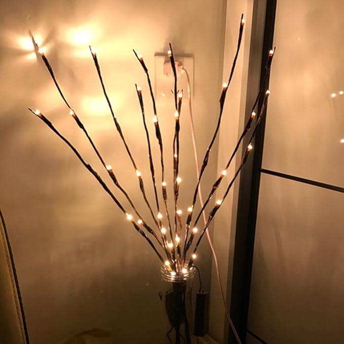 3 Pack Warm White Lighted Branches 60 LED Twig Lights Lighted Plants Artificial Twinkle Willow Branch Lamp Home Fairy Light Up Branch for Vases Holiday Party Indoor Decor Battery Operated para Casa