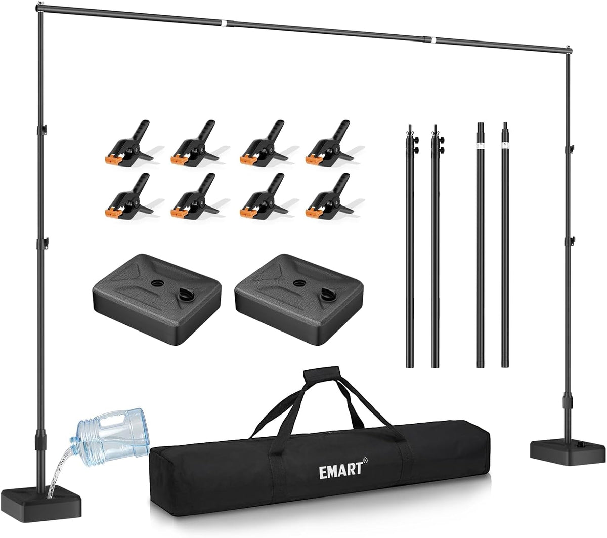 EMART 10x7ft Adjustable Backdrop Stand with Heavy Duty Water Tank Base