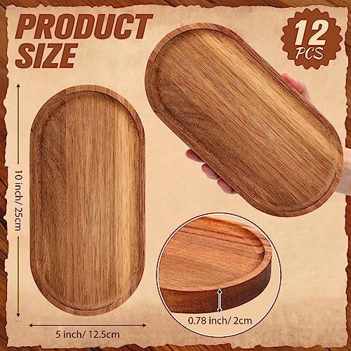 Geetery 12 Pcs Acacia Wooden Serving Trays 10 Inch Oval Wood Platter Wooden Serving Platter Oval Charcuterie Plates Board Cheese Plate Fruit Wood Tray Acacia Cheese Board for Dessert Appetizer