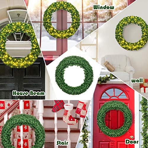 Goplus 48 Inch Large Pre-Lit Christmas Wreath, Battery Operated Winter Wreaths for Front Door with 200 LED Lights and Timer, Lighted Artificial Hanging Xmas Wreath for Windows Wall Mantel Home Decor