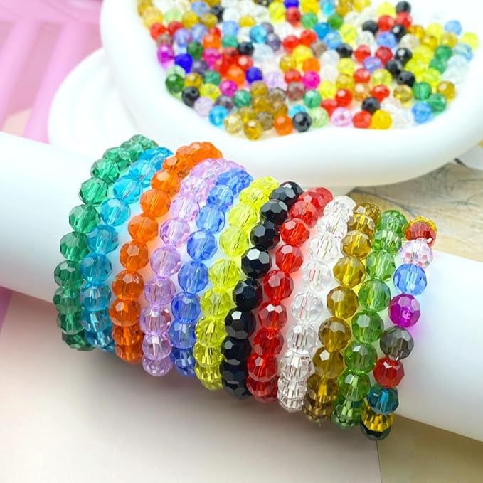 400 PCS 4mm Crystal Glass Beads Round Multiple Faceted Loose Spacer Glass Beads for DIY Handcrafte Bracelet Necklace Earring Jewelry Making(Light Green)