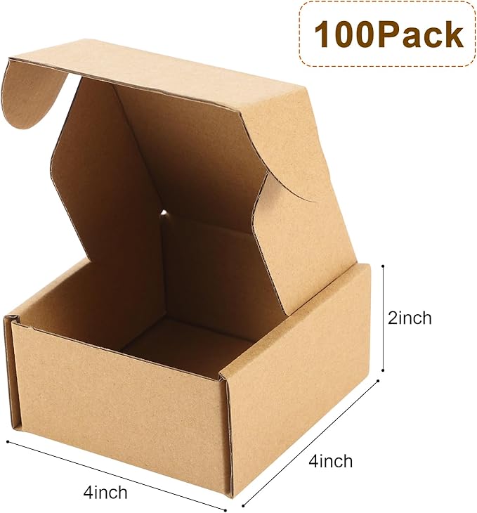 Qilery 100 Pcs Shipping Boxes Cardboard Gift Corrugated Cardboard Brown Boxes Mailer Packaging for Mailing Small Business Present (4 x 4 x 2 Inches)