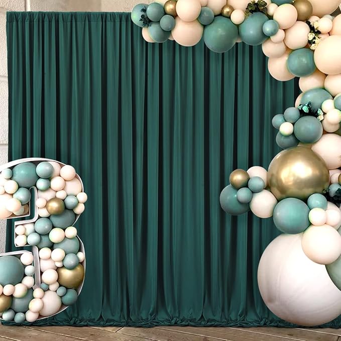 AK TRADING CO. 10 feet x 10 feet Black Polyester Backdrop Drapes Curtains Panels with Rod Pockets - Wedding Ceremony Party Home Window Decorations Hunter Green