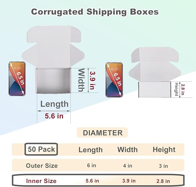 MEBRUDY 6x4x3 Inches Shipping Boxes Pack of 50, Small Corrugated Cardboard Box for Mailing Mailer Packing, White