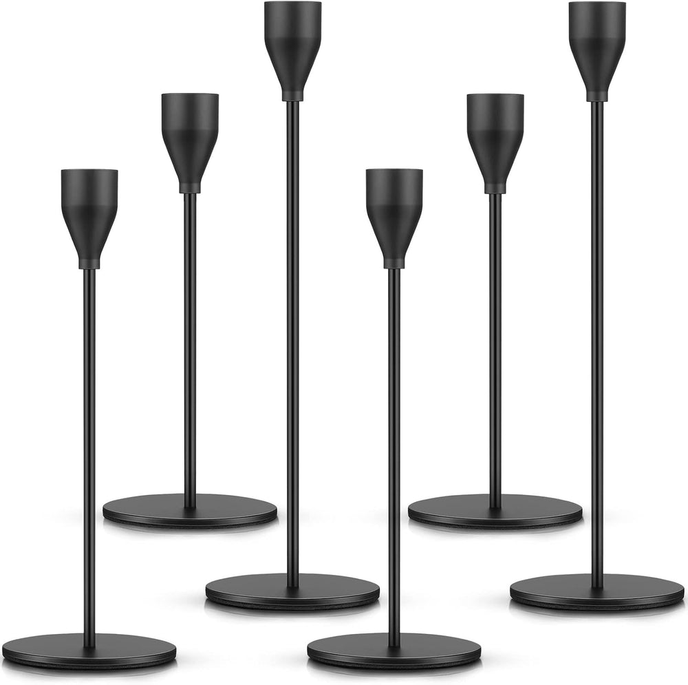 6 Pcs Black Metal Taper Candle Holder for Christmas