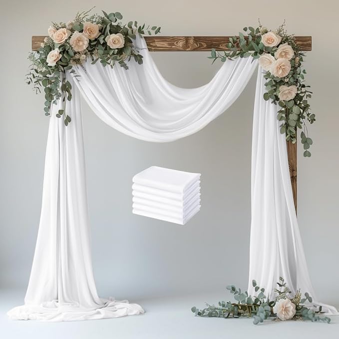 Wedding Arch Draping Fabric 6 Panels 28.7" x 20FT White Sheer Chiffon Backdrop Drapes for Wedding Ceremony Birthday Party Bridal Shower Outdoor Decoration