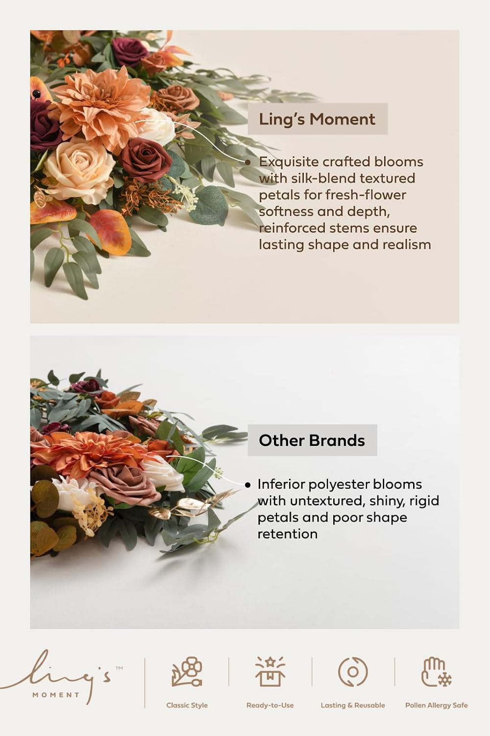 Ling's moment Flower Garland, 6FT Eucalyptus & Rose Black & Burgundy