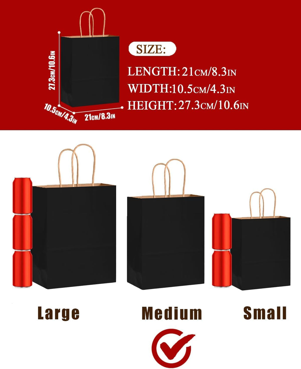 bakepacker 200-pack medium size gift paper bags with, side view